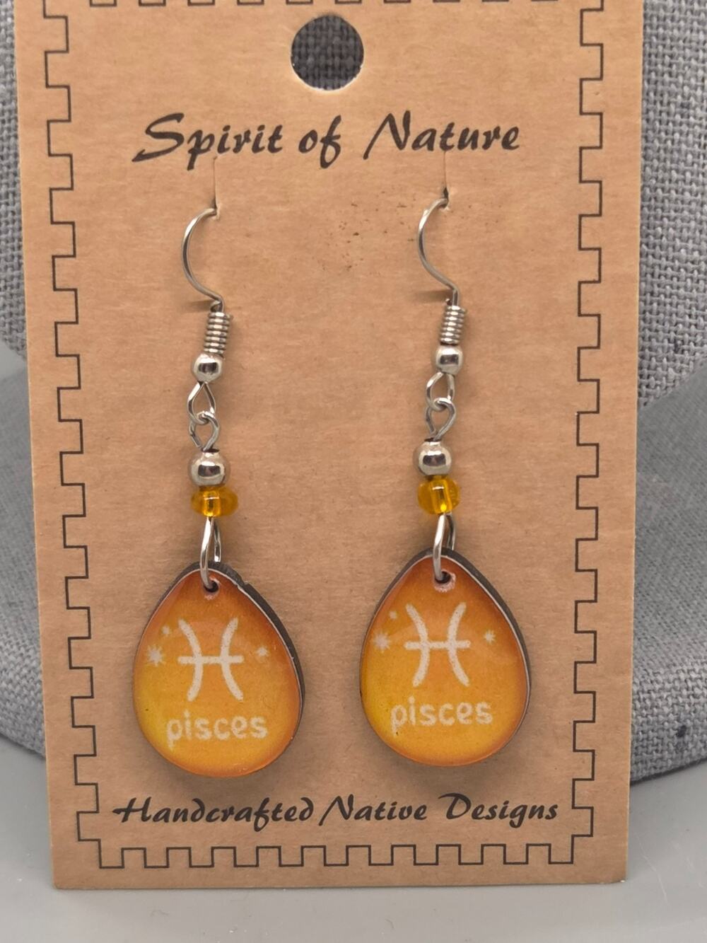 Spirit of Nature Earrings PISCES - Astrological Sign- Tear Drop -Yellow White